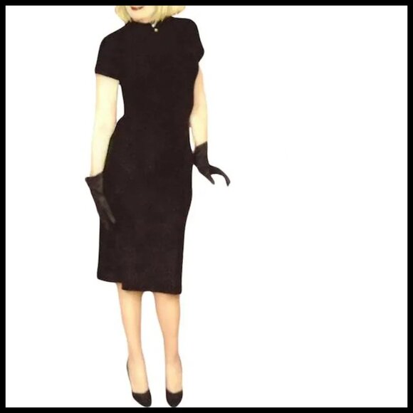 Bodycon Little Black Dress 1950s Vintage LBD, Low Back Interest - Picture 8 of 15